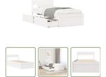The Living Store Letto In Legno Massiccio Con Cassetti Bianco 75X190 Cm Pino