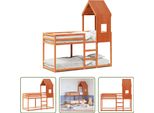 The Living Store Letto A Castello Con Tetto Marrone Cera 90X200 Cm In Legno Di Pino Massiccio