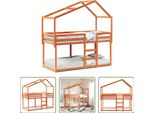 The Living Store Letto A Castello Con Tetto Marrone Cera 90X200 Cm In Legno Di Pino Massiccio