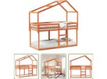 The Living Store Letto A Castello Con Tetto Marrone Cera 90X190 Cm In Legno Di Pino Massiccio