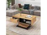 Tavolino Con Venature Del Legno, 1 Cassetto E Spazio Di Archiviazione, 100 X 47 X 60 Cm, Rovere + Nero-Grigio