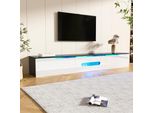 Supporto Tv, Larghezza 180 Cm, Bianco E Nero - Finitura Lucida, Illuminazione Led A 16 Colori, Montaggio A Parete