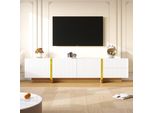 Mobile Tv Moderno, 190 Cm, 2 Cassetti, 3 Ante, Laccato Bianco, Design Sottile Ed Elegante