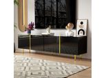 Porta Tv Moderno 170 X 35 X 46 Cm, 4 Ante, Legno Mdf, Finitura Nera E Oro Lucido