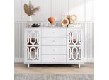 Credenza Con Specchio, Due Ante E Tre Cassetti, Bianco