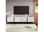 Mobile Tv Moderno, 190 Cm, 2 Cassetti, 3 Ante, Laccato Bianco, Design Sottile Ed Elegante