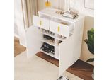 Scarpiera Multifunzionale Con Maniglia, Credenza Con 2 Cassetti E 2 Ante, Bianco