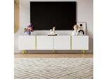Porta Tv Moderno 170 X 35 X 46 Cm, 4 Ante, Legno Mdf, Finitura Bianco/Oro Lucido