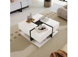 Tavolino Da Caffè Lucido, Quadrato, Con 4 Cassetti, Design Unico, Spazio Di Archiviazione Nella Parte Inferiore, Bianco