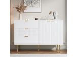 Credenza, Mobile Da Soggiorno Con Ante E Cassetti, Mensole, Cassettiera Con Maniglie E Gambe Dorate