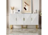 Buffet Largo 150 Cm Con Ante Lucide E Maniglie Dorate, Design A 4 Ante, Bianco