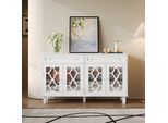 Credenza - Con 4 Ante A Specchio E 2 Cassetti - Ripiani Regolabili E Maniglie In Cristallo - Bianco