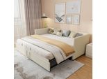 Divano Letto Allungabile 90/180 X 200 Cm Con Rete A Doghe, Divano Letto A 2 Posti, Velluto, Beige