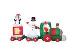 Costway Treno Di Natale Gonfiabile Xxl Da 350 Cm, Decorazione Natalizia Con Babbo Natale, Pupazzo Di Neve, Pinguino, Luci Led, Figure Natalizie Illuminate