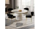 Set Di 2 Sedie Da Pranzo In Velluto Nero Intrecciato Con Gambe In Metallo Dorato, Design Moderno Ed Elegante