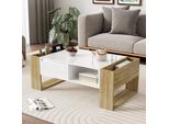 Tavolino Moderno 105 X 60 X 40 Cm - Con Cassetti - Vani A Giorno - Bianco + Natura