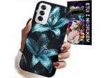 Custodia Per Oppo Reno12 5G - Custodia Turchese Con Fiori Di Giglio + Lamina