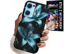 Custodia Per Oppo Reno7 5G - Custodia Con Fiori Di Giglio Turchese + Vetro