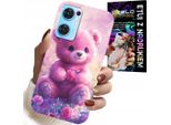 Custodia Per Oppo Reno7 5G - Orsetto Carino Su Sfondo Rosa, Custodia + Vetro
