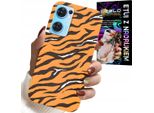 Custodia Per Oppo Reno7 5G - Cover Posteriore A Strisce Di Tigre + Vetro