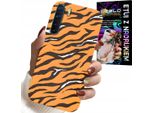 Custodia Per Oppo A91 - Cover Posteriore A Strisce Tiger + Vetro