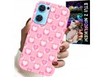 Custodia Per Oppo Reno7 5G - Griglia A Cuori Rosa Custodia + Vetro