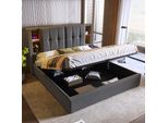 Letto Imbottito Flieks 180X200Cm Con Usb E Tipo C, Letto Contenitore A Molle Idrauliche Con Rete A Doghe, Letto Matrimoniale Letto Per Ragazzi Letto In Legno, Cotone, Grigio