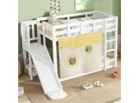 Letto A Castello Flieks 90X200Cm Con Scivolo E Protezione Anticaduta, Letto A Soppalco Per Bambini Con Scala E Ripiano, Letto A Castello In Legno Con Rete A Doghe, Bianco