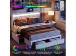 Letto Matrimoniale Imbottito Proximax 160×200 Cm In Beige Con Testata A Diamante, Illuminazione A Led, Connessione Usb E 4 Cassetti In Metallo - Letto Moderno In Tessuto Con Pratico Spazio Di Archiviazione