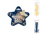Set Di Biscotti A Forma Di Stella In Rilievo + 2 Penne Di Cioccolato Giallo Pastello E Blu Notte