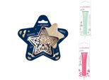 Set Di Biscotti Con Rilievo A Forma Di Stella + 2 Penne Di Cioccolato Color Verde Acqua E Fucsia