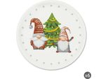 Excelsa Set Di 6 Piatti Da Panettone Gnomo Friends Porcellana 31,5Xh2X31,5 Cm Colorati