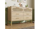 Cassettiera Flieks In Rattan, Credenza Con 6 Cassetti, Credenza Con Piedini In Metallo, 120 Cm, Finitura Naturale