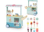 Costway Carrello Dei Gelati Con Giocattolo Per Gelati, Macchina Per Gelati, Distributore Automatico, Registratore Di Cassa E 15 Accessori Negozio In Legno Per Bambini Da 3 Anni Verde