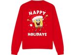 Spongebob Squarepants - Felpa "Happy Holidays"" Per Uomo/Donna Unisex - Design Natalizio TV12695 (L) (Rosso)"