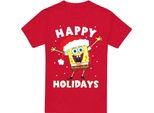 Spongebob Squarepants - Maglietta Da Uomo "Happy Holidays"" - Design Natalizio TV6480 (S) (Rosso)"