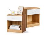 Fch Comodino, Con Cassetti Tavolino Comodino, 39 X 28 X 41 Cm， Quercia E Bianco/Quercia, 2PCS