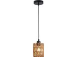 Lampada A Sospensione In Rattan, Regolabile In Altezza, Colore Legno Rustico, Giallo Chiaro