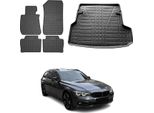 Set Tappetini E Fodera Bagagliaio Per Bmw Serie 3 F31 2014-2019 In Gomma Tpe Nero 5X