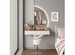 Vicco Tavolo Da Toeletta Melina, 100 Cm Con Specchio Led E Sgabello, Bianco/Quercia