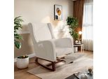 Proximax Confortevole Sedia A Dondolo Con Poggiapiedi Allungabile In Lino Di Cotone Beige - Poltrona Reclinabile Con Tasche Laterali E Cuscino Per Soggiorno, Balcone O Giardino D'inverno