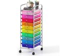 Carrello Costway Con 10 Cassetti, Carrello Con Struttura In Metallo E Rotelle Universali, Carrello Da Bagno Carrello Laterale Per Scaffali Da Bagno, Colorato