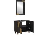 Vidaxl Set Di Armadietti Da Bagno Con Porta 2 Pezzi In Legno Massiccio Nero Mango