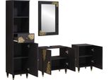 Vidaxl Set Di Armadietti Da Bagno Con Porta 4 Pezzi In Legno Massiccio Nero Mango