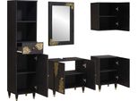 Vidaxl Set Di Armadietti Da Bagno Con Porta 5 Pezzi In Legno Massiccio Nero Mango