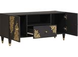 Vidaxl Mobile Tv Con Ripiano Nero 105 X 33 X 46 Cm In Legno Massiccio Di Mango