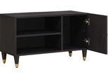 Vidaxl Mobile Tv Con Ripiano Nero 80 X 33 X 46 Cm In Legno Massiccio Di Mango
