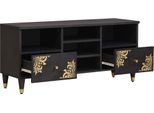 Vidaxl Mobile Tv Con Ripiano Nero 100 X 33 X 46 Cm In Legno Massiccio Di Mango
