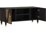 Vidaxl Mobile Tv Con Ripiano Nero 105 X 33 X 46 Cm In Legno Massiccio Di Mango
