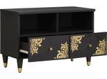 Vidaxl Mobile Tv Con Ripiano Nero 70 X 33 X 46 Cm In Legno Massiccio Di Mango